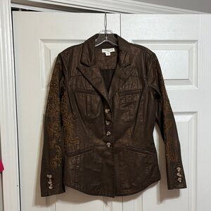 Coldwater Creek Metallic Brown Blazer with Embroidery